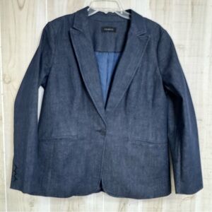 Talbots Blazer Women’s 12/14 Denim Blue Dark One Button Office Career